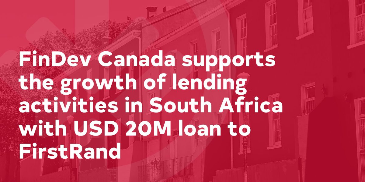 FinDev_Canada's tweet photo. FinDev Canada announces a USD 20M loan to FirstRand, one of South Africa’s leading financial institutions. 

The loan will assist in providing innovative lending solutions to FirstRand’s approximately 700,000 SME clients.

More information: https://t.co/9ZnkSRKjWe https://t.co/sjvTECQFrL