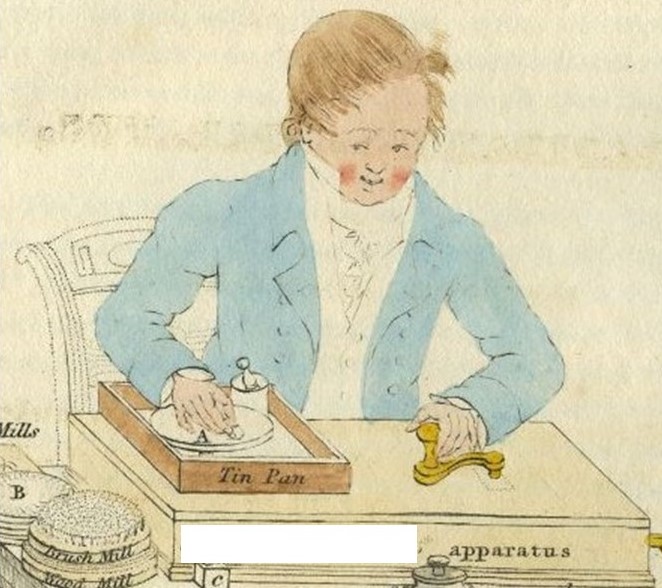 🚨Friday #QuizTime🚨This illustration from our #Library was drawn in 1822 (possibly by James Sowerby) for John Mawe, shopkeeper at 149 The Strand, London. 

But… what is the rosy-cheeked man in the image up to?🤔 Let us know what you think before 5pm! 

#EarthSciWeek20 #ArchiveZ