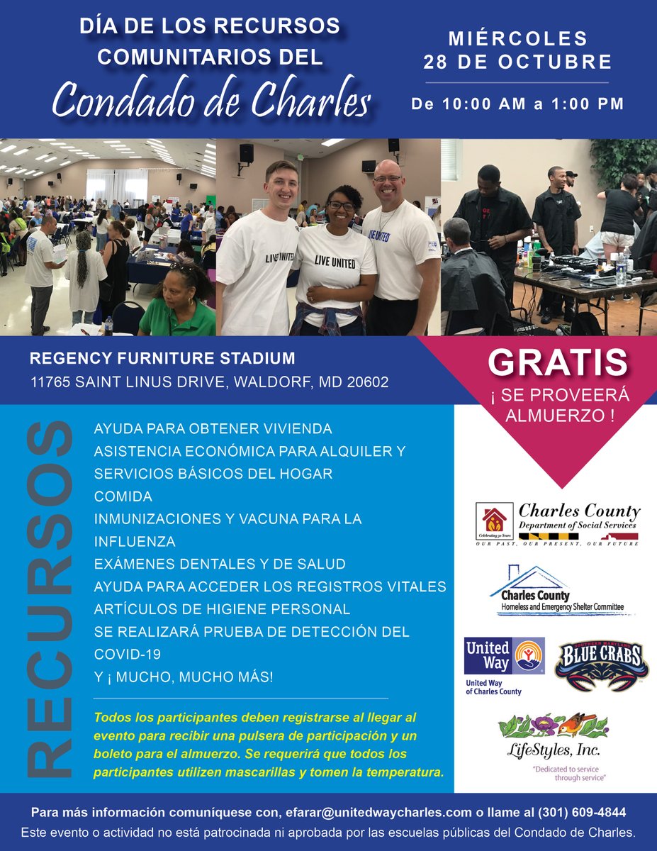 Community Resource Day will be Oct. 28, from 10 to 1, at Regency Furniture Stadium. Free resources and services such as housing assistance, utility assistance, food, medical screenings &amp; tests (COVID, HIV, pregnancy), birth certificate printing, and more. Free lunch provided.