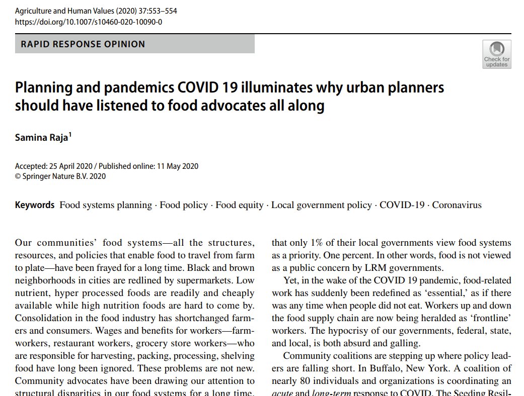 UBGlobalHealth's tweet photo. #FeatureFriday highlights @profsaminaraja from @BuffaloArchPlan, whose pub in Agriculture and Human Values reveals how #COVID illuminates & exacerbates food system inequities; calls for #communityfoodsystem local policy engagement @SpringerNature @ubfoodlab @GGWNY #WorldFoodDay https://t.co/eT2LZuioKV