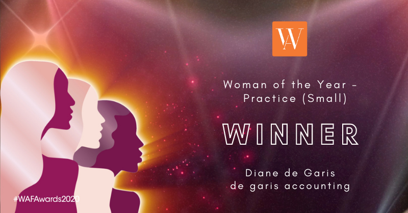 Next we have the Woman of the Year - Practice (Small). Huge congratulations to our winner Dian de Garis @degarisLtd. #Wafawards2020