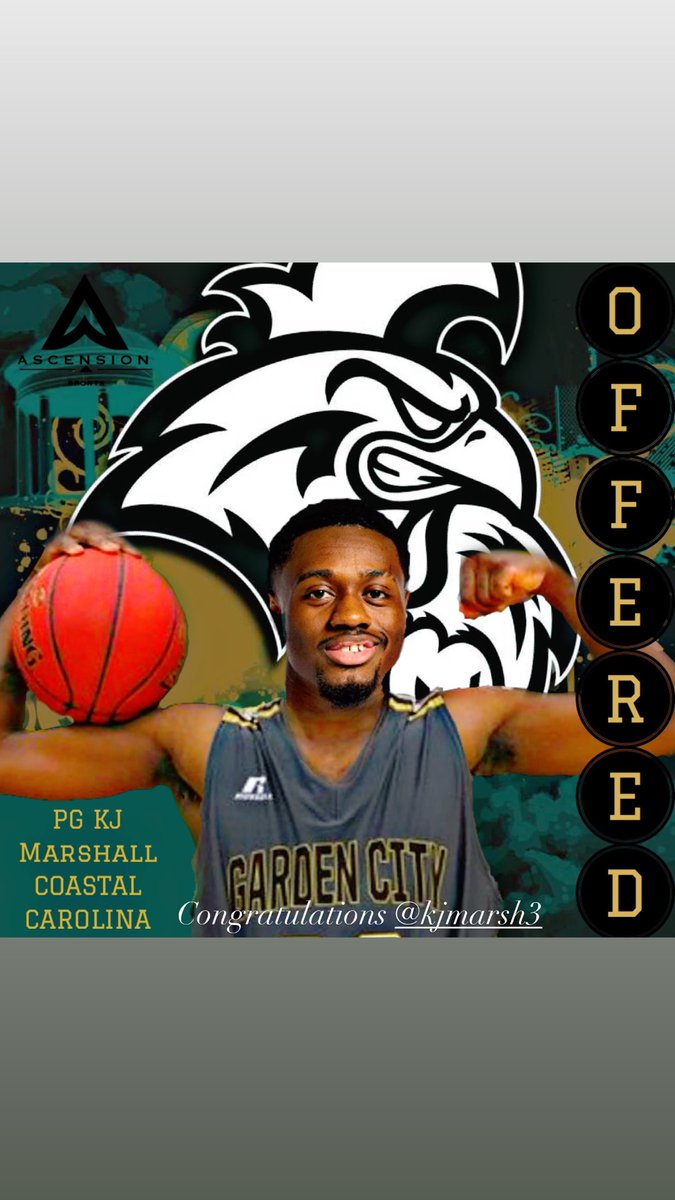AscensionSport1's tweet photo. Congratulations to Garden City JUCO PG KJ Marshall on his offer from Coastal Carolina. Marshall is a Sophomore at Garden City after spending his first year at Pitt University. #GBMS #KeepAscending #NoStudentLoans https://t.co/HyPNVr1k9V
