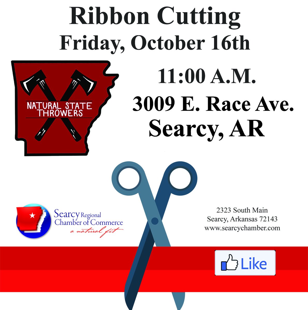 VisitSearcy's tweet photo. Ribbon Cutting/Grand Opening Natural State Throwers Oct. 16th  11 a.m. at 3009 E. Race Ave. Their highly trained staff is there to make sure you have a fun, safe, and an axe-citing experience! With 26 lanes for up to 6 people ea. you can throw an axe throwing party of any size. https://t.co/5AVBizCjzI