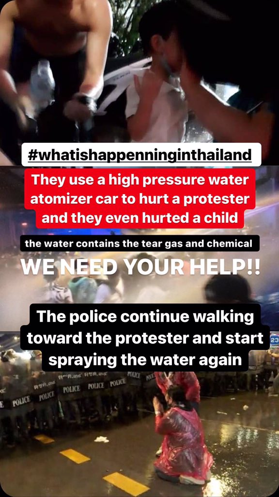 offgun_family's tweet photo. To my international followers, Please help us spread out about #WhatsHappeningInThailand 
This is the use of violence against unarmed youth protesters.
We truly appreciate your help. https://t.co/45JKjzd3vH