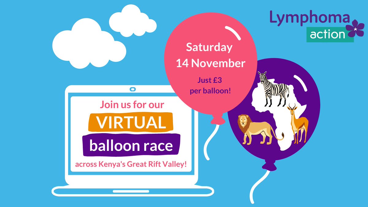 LymphomaAction's tweet photo. Our first virtual balloon race is on Sat 14 November! 🎈

Each balloon costs just £3 and you can name and decorate each one you buy. You could even name a balloon after each member of your family and track them online to see whose balloon goes where! 🌍 > https://t.co/x95KekDV7Q https://t.co/GHJOwdj3rW