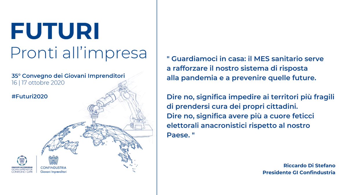 Sì al MES sanitario subito. Sì all’utilizzo di quei 36 miliardi per costruire infrastrutture sanitarie e fare prevenzione. Sul serio vogliamo dire di no agli strumenti finanziari per affrontare la più grave crisi sanitaria della storia moderna? #Futuri2020