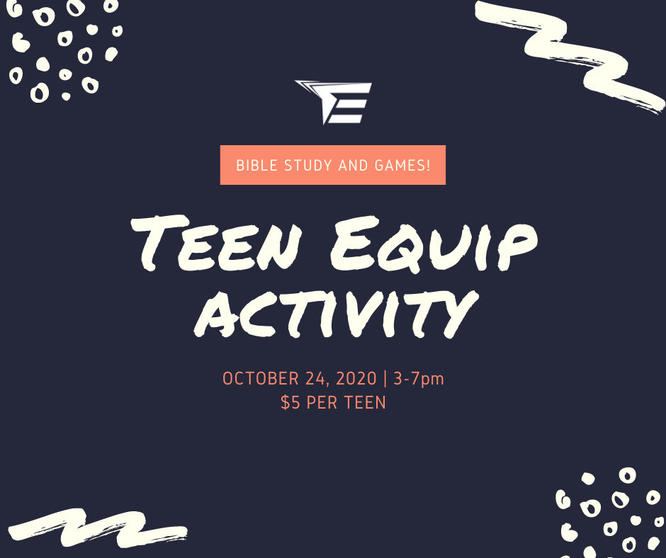 TeenEquip's tweet photo. Sign up today for next week's teen activity!
Bible Study - "How To Study God's Word: Part 3"
Saturday, October 24, 3-7pm.
Outdoor games and dinner provided.
https://t.co/qO2sTILZIw https://t.co/vCEkvmDzDS