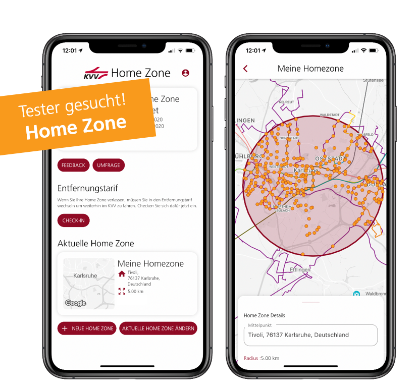 KVV_GmbH's tweet photo. ⚠️ Home Zone: Tester gesucht ⚠️
In Zukunft wird es ausreichend sein, via Smartphone einmalig den persönlichen „Mobilitätsradius“ zu bestimmen. In diesem Gebiet sind dann für 30 Tage unbegrenzt viele Fahrten möglich 🚌 
Anmelden unter: https://t.co/FCNzh0PJfR https://t.co/FXmisiY3X1