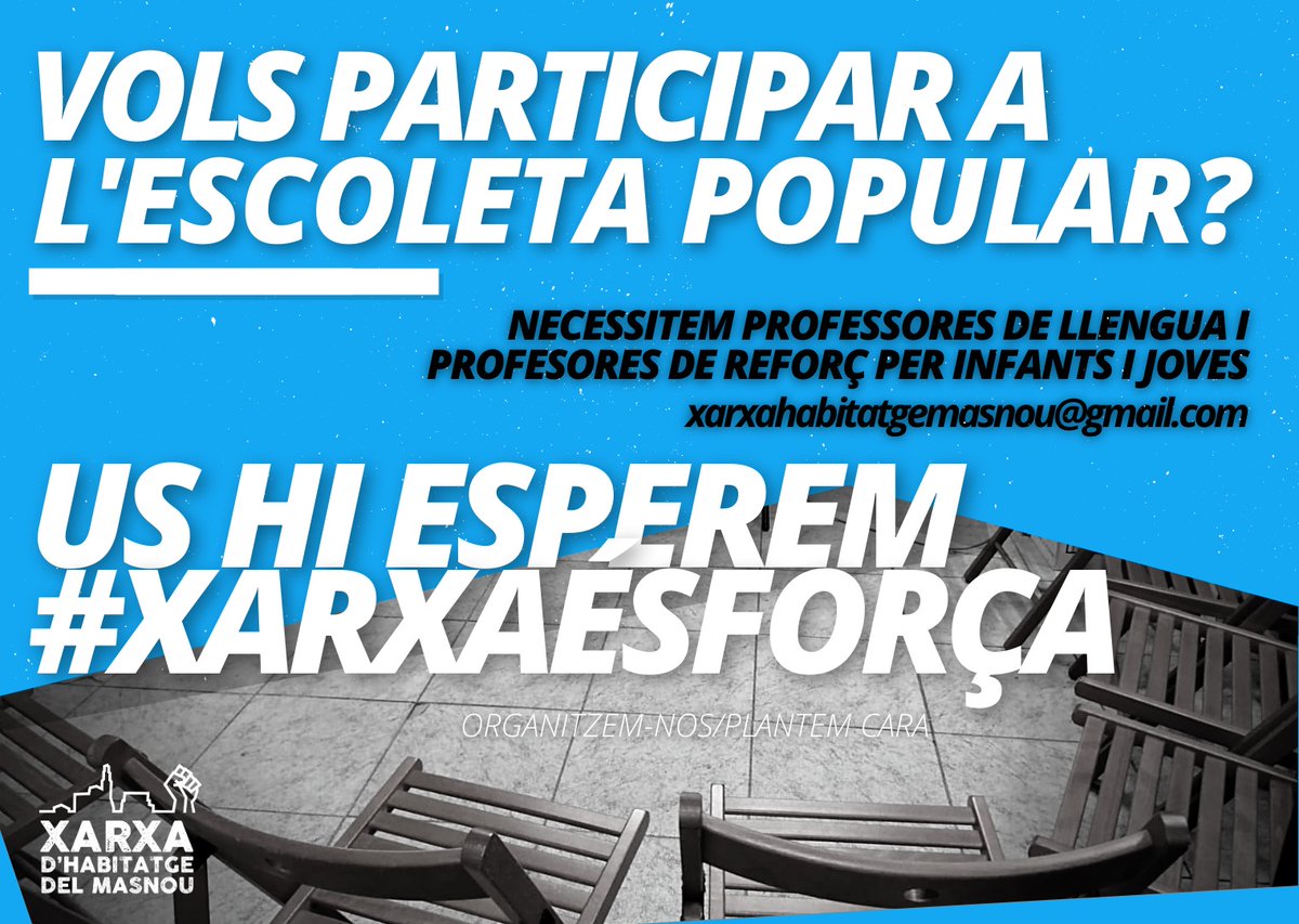 Vols participar a l'Escoleta Popular?
xarxahabitatgemasnou@gmail.com
#xarxaesforça