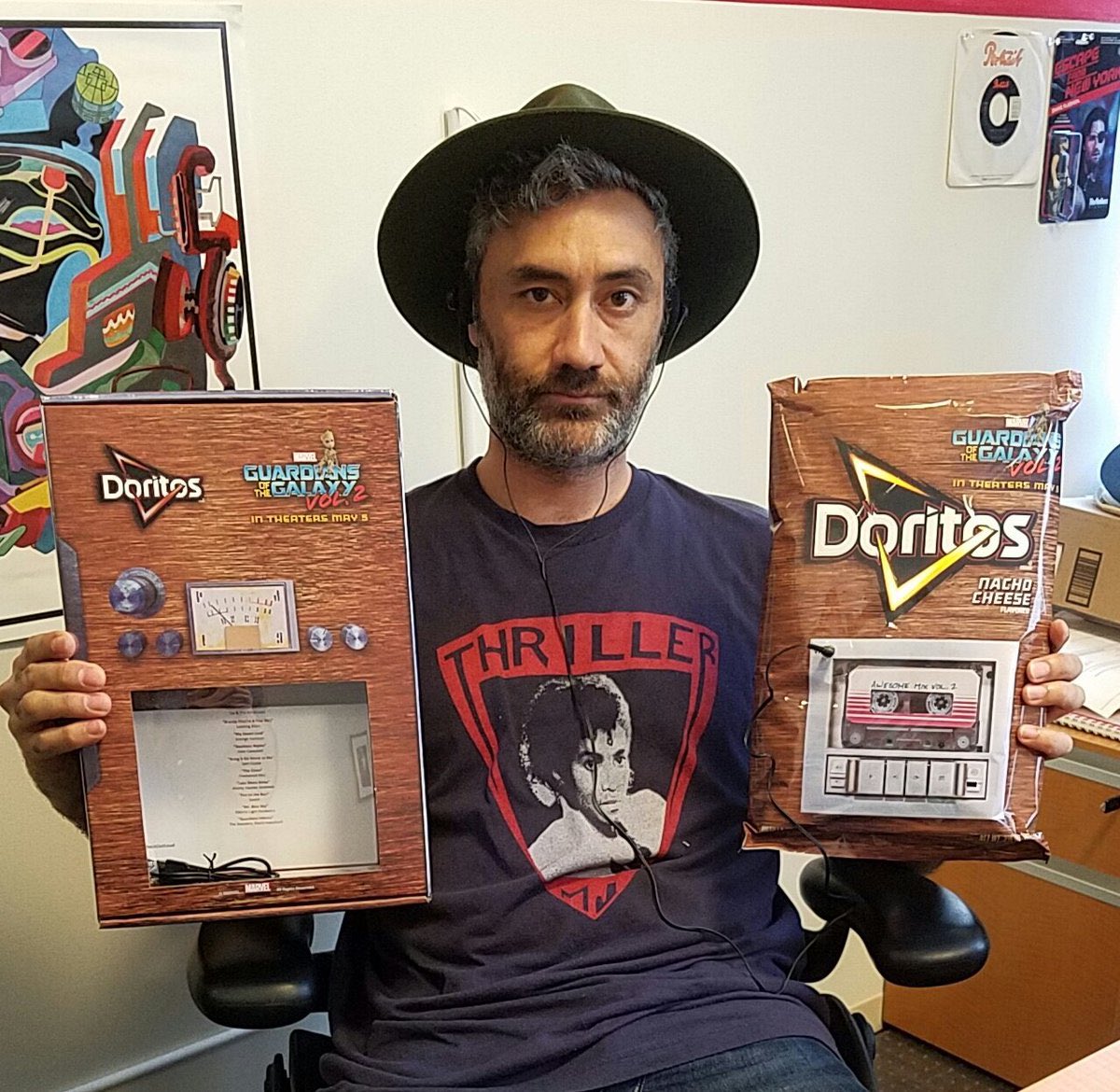 Another tweet in this thread with a picture or GIF. That must mean I can’t talk about the film until it premieres. Here’s a picture of Taika Waititi with some Doritos for now.  #LFF  
