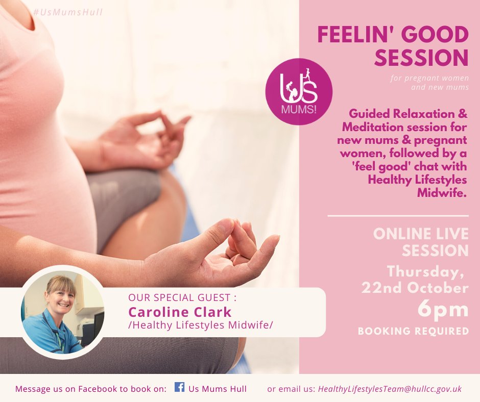 Feelin’ Good session! 🧘‍♀️
Join us for 30 minutes of guided meditation and gentle, relax ones stretching followed by a chat with our lovely Healthy Lifestyles midwife! Message us to book on or email us healthylifestylesteam@hullcc.gov.uk