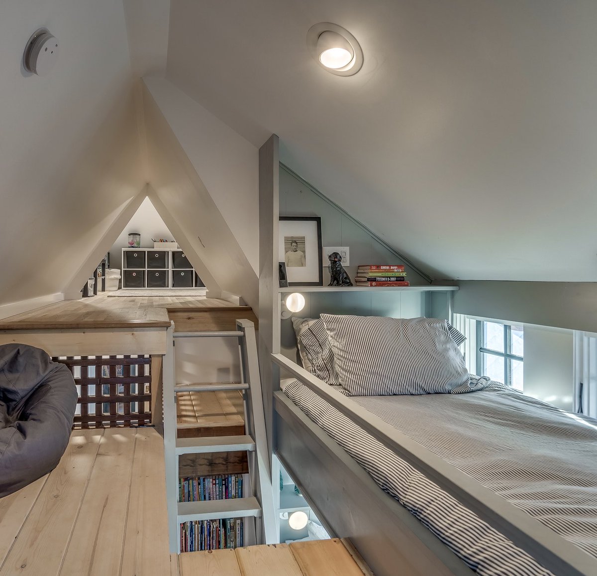 Kids three tier bunk landing with tent lofts: