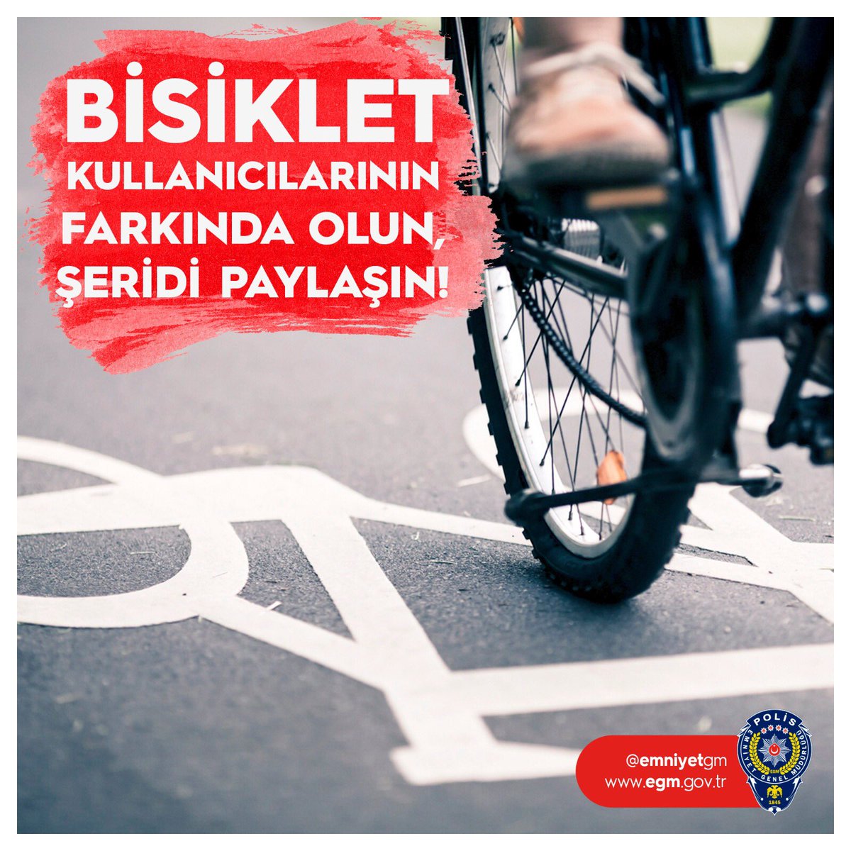 Trafikte bulunmak, tüm motorlu araç kullanıcıları gibi bisikletlinin de hakkıdır.

Trafiğin bir bireyi olan bisiklet kullanıcılarının; FARKINDA OL ⚠️ ŞERİDİNİ PAYLAŞ 🚴🏻🚴🏼‍♀️