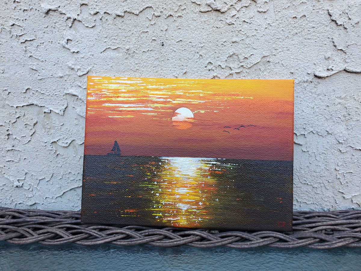 Sunset Sailing. $25 Acrylic on 5x7 flat canvas.