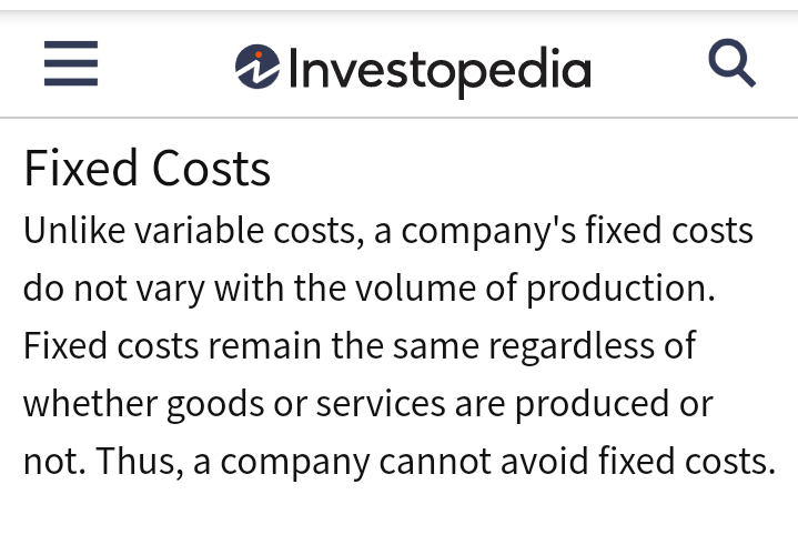 Untuk memahami ini, kita perlu sedikit kenalan sama konsep fixed and variable costs. Fixed cost :Gak peduli produksinya rame atau ndak, cost nya tetep sama. Misal, cicilan mobil dinas kantor. Variable cost :Makin banyak produksinya, makin gede cost nya. Misal, raw material.