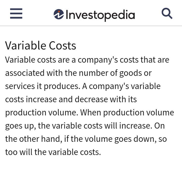 Untuk memahami ini, kita perlu sedikit kenalan sama konsep fixed and variable costs. Fixed cost :Gak peduli produksinya rame atau ndak, cost nya tetep sama. Misal, cicilan mobil dinas kantor. Variable cost :Makin banyak produksinya, makin gede cost nya. Misal, raw material.