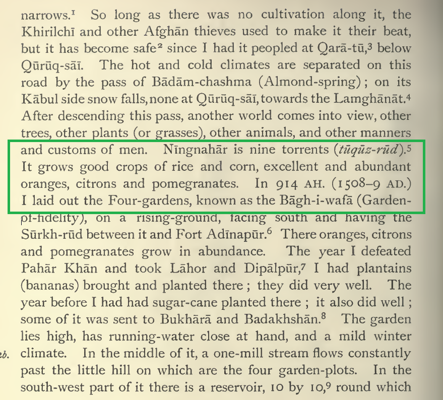 The FIRST mention of rice farming in Baburnama occurs AFTER Babur enters Hindustan.He mentions that good crops of rice and corn were cultivated in Nangarhar, a place which Babur describes as "borderland of Hindustan"