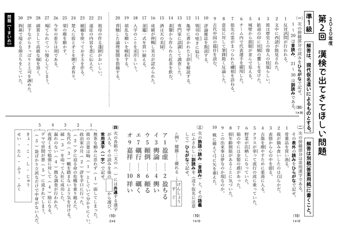 漢検準1級の模擬試験を作ってみました 感想 きのこわず