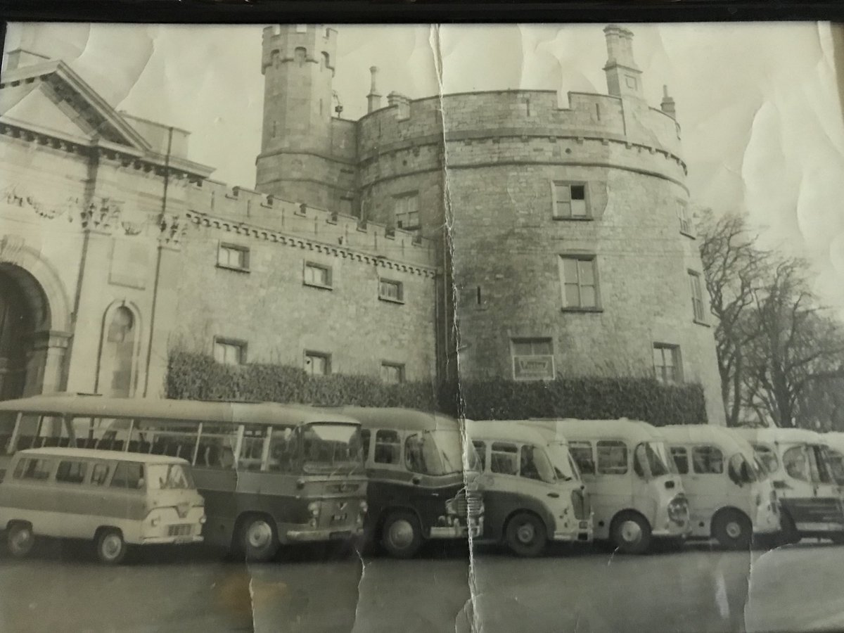 Kavanaghcoaches's tweet photo. @opwireland @fleettransport @Failte_Ireland Our fleet lined up outside @DeptAHG @kilkennycastle in the early 1960s. #FlashbackFriday #Localbusiness #Anothergeneration https://t.co/43LM0tkuAi