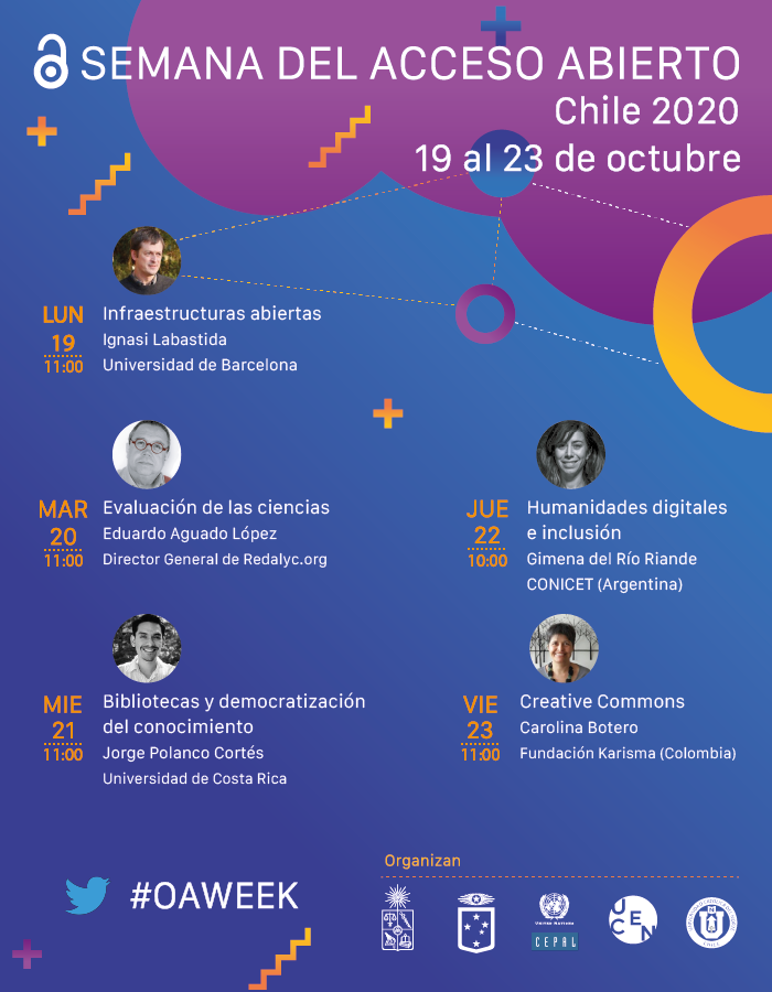 El 21/10 <a href="/jorgelpolanco/">Jorge Polanco Cortés</a>  presentará: #bibliotecas como factor de #equidad e #inclusión en la #democratización al #OpenAccess
inscríbete aquí: forms.gle/cUQSrpDryQc3t4…
Info sobre charlas:  bit.ly/3o5bUsT
<a href="/uchile/">Universidad de Chile</a> <a href="/uvalpochile/">Universidad de Valparaíso</a> @Ucen <a href="/BibliotecaCEPAL/">Biblioteca CEPAL</a> <a href="/UniversidadUCR/">Universidad UCR</a> #OAWeek