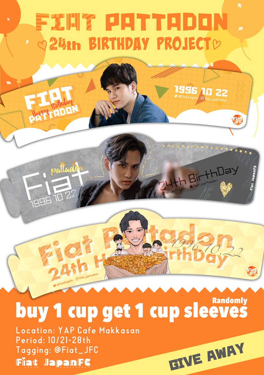 🧡Fiat 24th Birthday Giveaway🧡

📍 YAP Cafe Makkasan
🗓 21th (Wed) ~ 28th (Wed) Oct.
🎁 Buy 1cup Get 1sleeve (※Randomly)
🏷 <a href="/Fiat_JFC/">Fiat Japan Fanclub🧡</a>

Special Thanks @for_fiattt 🧡
Cr. <a href="/CappuFrappe/">I'm Cappufrappe ☕ I'm Kirins</a> 🙏🏻
→