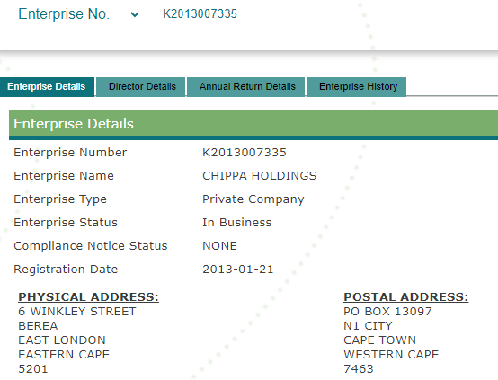  #Chippa is owned by Chippa Holdings which was registered in January of 2013. The Mpengesis who were married in 2001 are the sole directors of the holding company and also own other businesses besides those under the Chippa Holdings umbrella. More on that later.. #KnowYourOwner