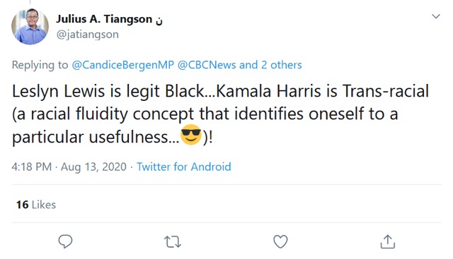 GregFergus's tweet image. This is unacceptable. 

No party gets to decide one's Blackness, yet the Conservative Party's by-election candidate seems to think so. 

Erin O’Toole must fire this candidate. Today.

#BlackLivesMatter 
#cdnpoli