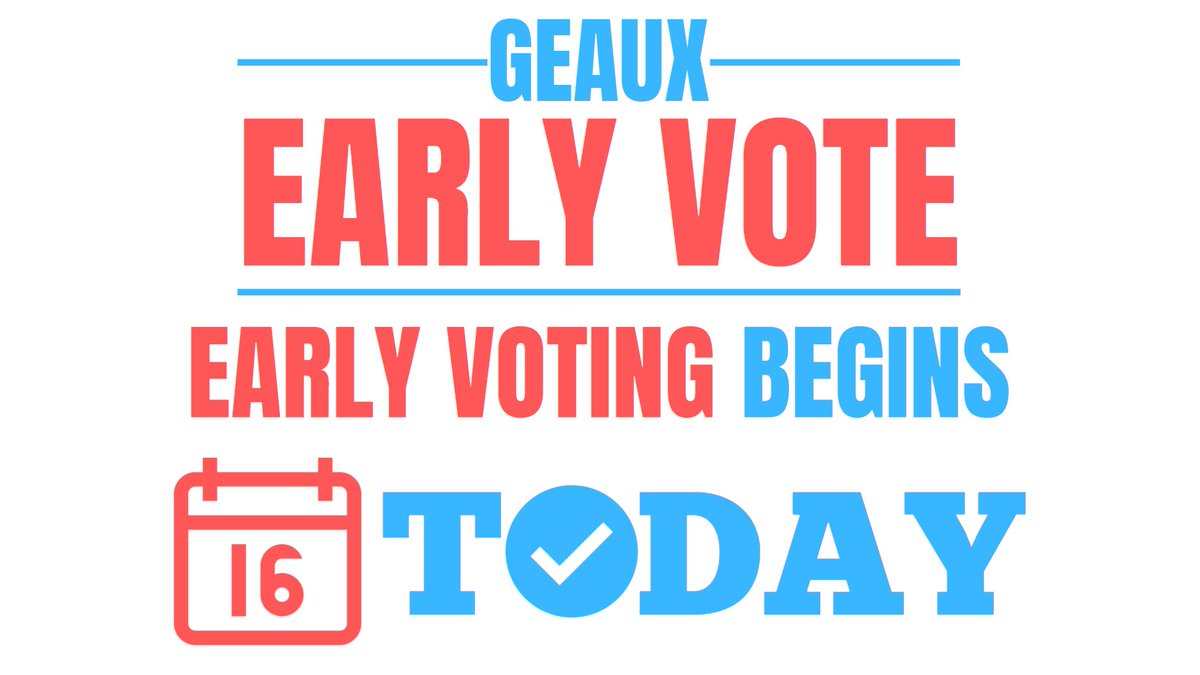 Demons, early voting begins today! All voters have the opportunity to vote early from now until Tuesday, October 27th! 

Check out the designated locations for those voting early: voterportal.sos.la.gov/earlyvoting