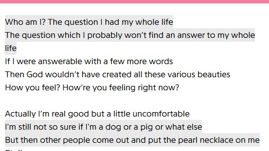 Joon asks “who am I” throughout the track as he is searching for his identity. He realizes he will never find answer to this question but yet, he isn’t giving up. He wants to figure out who he is by himself rather than being assumed by others