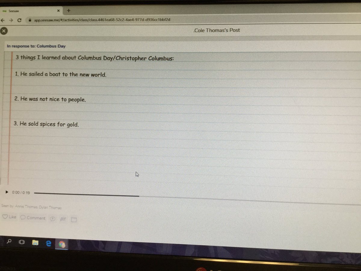 MrsMcKeeMC's tweet photo. Students are rocking learning from our Google Slides! I am so impressed the facts they learn. 
#firstgrade #ColumbusDay https://t.co/7PAraWK7ds