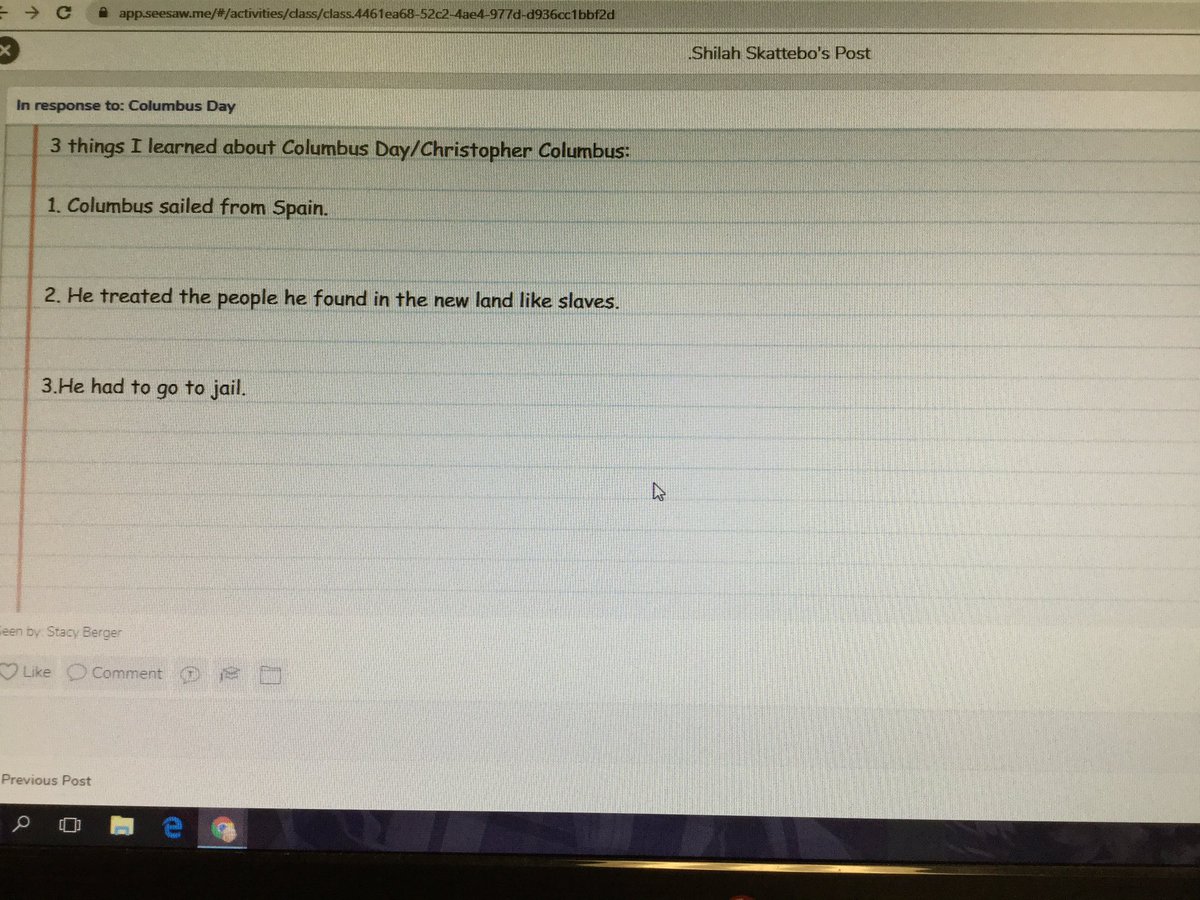 MrsMcKeeMC's tweet photo. Students are rocking learning from our Google Slides! I am so impressed the facts they learn. 
#firstgrade #ColumbusDay https://t.co/7PAraWK7ds
