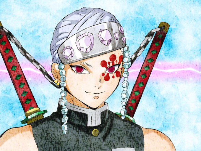 Kate💎イラストさんがTwitterに投稿した宇髄天元(鬼滅の刃)のイラスト。