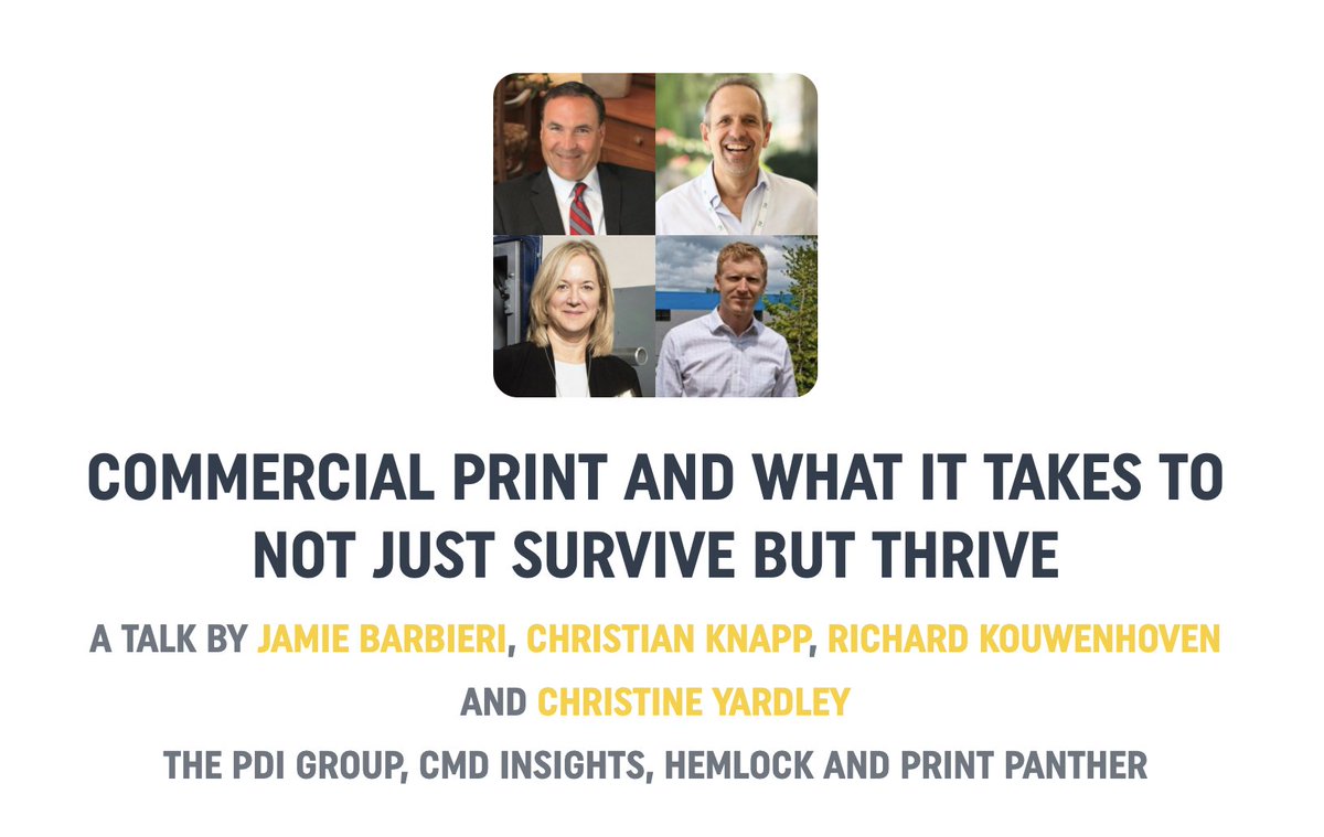 FuturePrintVS's tweet photo. UP NEXT @ 4PM BST: Commercial Print And What It Takes To Not Just Survive But Thrive
A Talk From PDI Group, CMD Insights, Hemlock And Print Panther
https://t.co/mlJRWNselr
#FuturePrintVirtualSummit #FPVS2 #CommercialPrint https://t.co/xfUhyzONmf