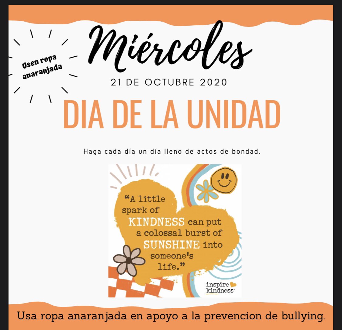 Frazier Families and Students....help us celebrate Unity Day next Wednesday by wearing orange!! 💙🐬 #frazierfam #KindnessMatters