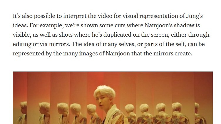 Another interesting point is the reference to Jung psychology throughout the MV.,and infact the whole album gives reference to Jung psychology,and his whole concept of “Persona” which is super cool(source: https://medium.com/@courtney...