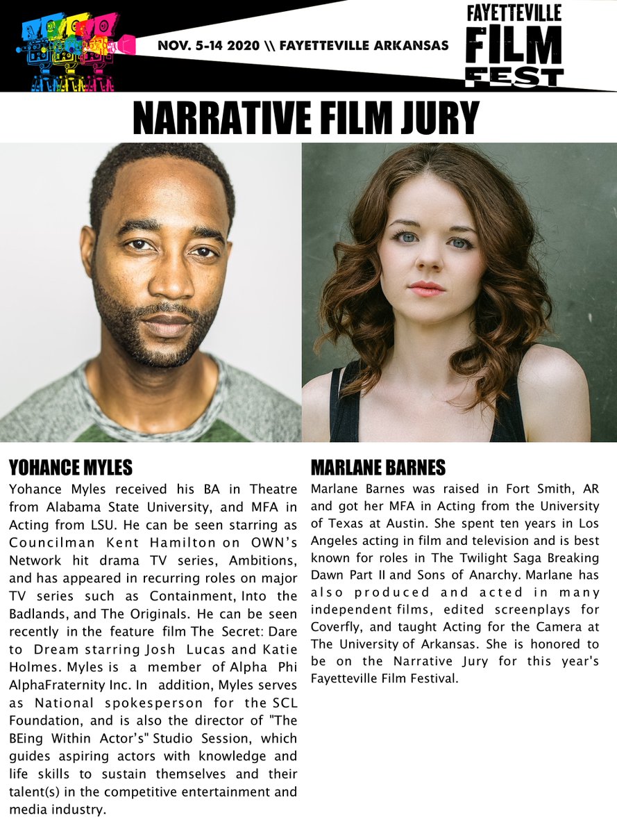 Two AMAZING judges will award Best Narrative Feature and Best Narrative Short. So honored to have these two, along with our Documentary Film Jury, selecting this year's winners. Friend of the Fest All-Access Passes are on sale now: fayettevillefilmfest.org #FayFilmFest