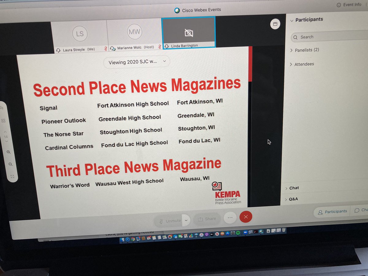 StoughtonLaura's tweet photo. Congrats to The Norse Star on Second Place at KEMPA!! So looking forward to what new ideas and skills student journalists will bring back from today’s virtual field trip! #kempafjc20 @Norse_Starz https://t.co/xamonk0Pi9