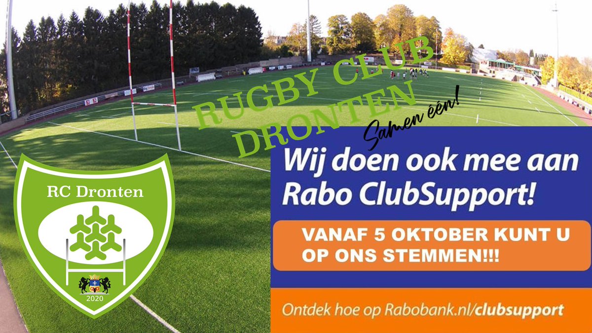 rugbydronten's tweet photo. U kan nog op ons stemmen tot 25 oktober, nog geen stem uitgebracht en wel rekeninghouder bij de Rabobank. Aarzel dan niet en steun onze mooie rugby club. https://t.co/osdESJHltu
