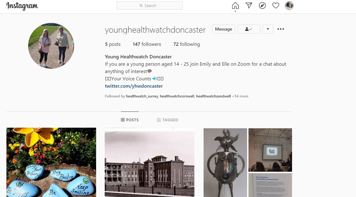 📢 Follow Young Healthwatch on Instagram 📸 👇
instagram.com/younghealthwat…

👋 @emilygreenHWD and Elle will be on <a href="/HWDoncaster/">Healthwatch Doncaster</a>'s Daily Dose 📱🖥️ at 11am to talk about the Instagram platform and how they intend to use it 🙂👍 

🖥️ Zoom ID 👉 847 915 9356

#doncasterisgreat
