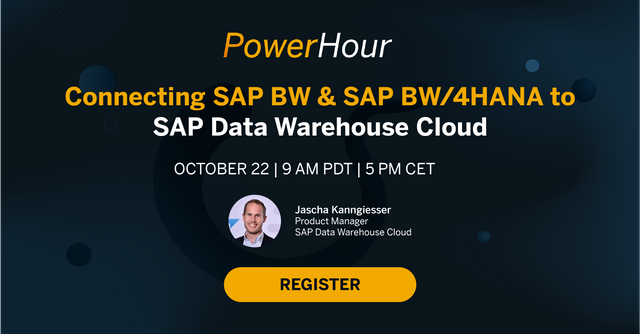 raheelbobj's tweet image. SAP BW, SAP BW/4HANA and SAP Data Warehouse Cloud can work together hand-in-hand. In this PowerHour on October 22 at 8:00 a.m. PT, you’ll learn how to extend you current solution to SAP Data Warehouse Cloud. Register now: bit.ly/37bhYK2