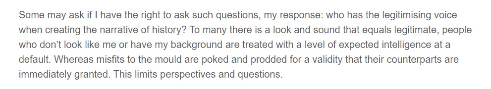 Please make no mistake - the people of colour working to research and teach histories of racism in British memory institutions are brave, and Ellie Ikiebe took a risk by doing this work publicly. I'm struck by these words in her National Trust blogpost