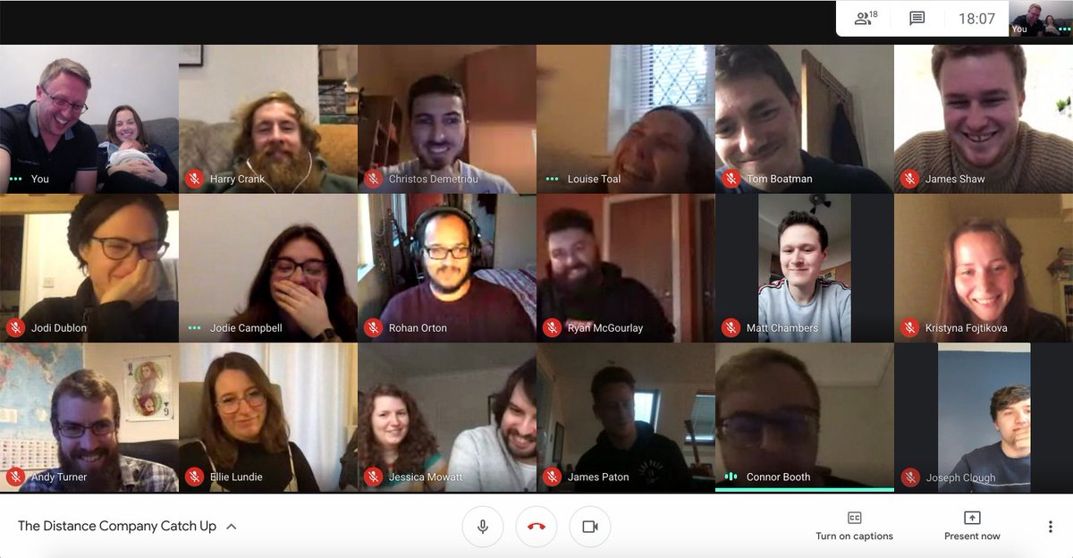 TheDistanceHQ's tweet photo. The Distance at a distance for Company Catchup! Connor Booth absolutely killing us with his Bojo impression! It’s just a shame Google Meet is no substitute for a pint in the pub 😭 https://t.co/8JJqexpxXo