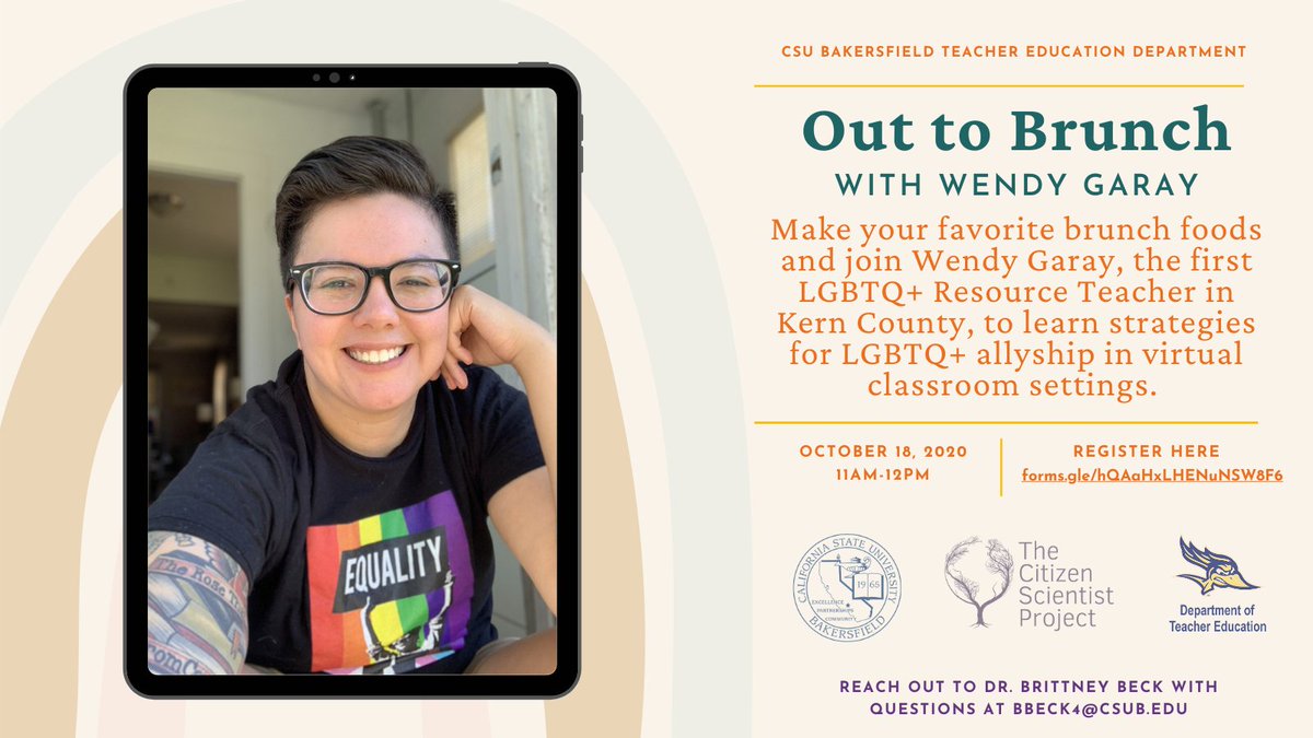 What's better than brunch and justice on a Sunday morning? Today is the final day to register for Out to Brunch with Wendy Garay to learn about LGBTQ+ advocacy in virtual classroom settings.

Register here: forms.gle/zUqHPzqnudYHYd…