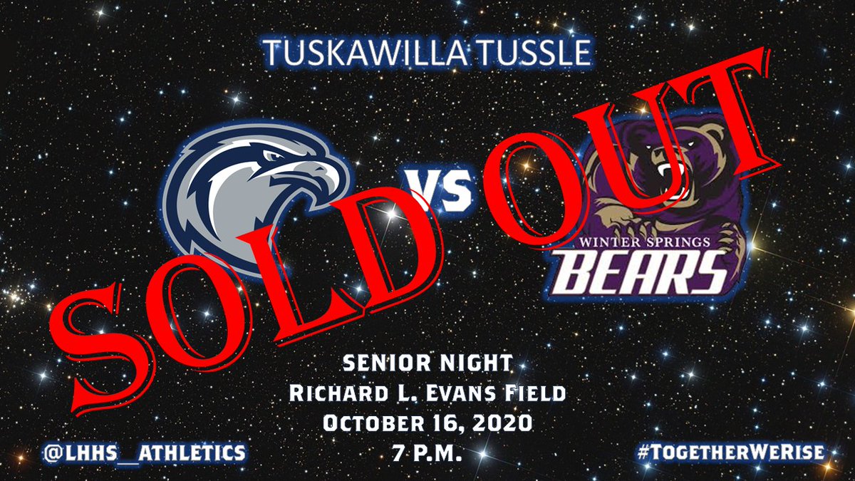 🚨FOOTBALL UPDATE🚨
Tonight's TUSKAWILLA TUSSLE <a href="/LakeHowellFB/">Lake Howell Football</a>  vs. 
<a href="/WSBearAthletics/">WINter spRINGS ATHLETICS</a> is SOLD OUT!

If you were unable to get a ticket, please check out the live stream that can be found at youtu.be/OkAQnz4c3mY

Kickoff is set for 7PM!