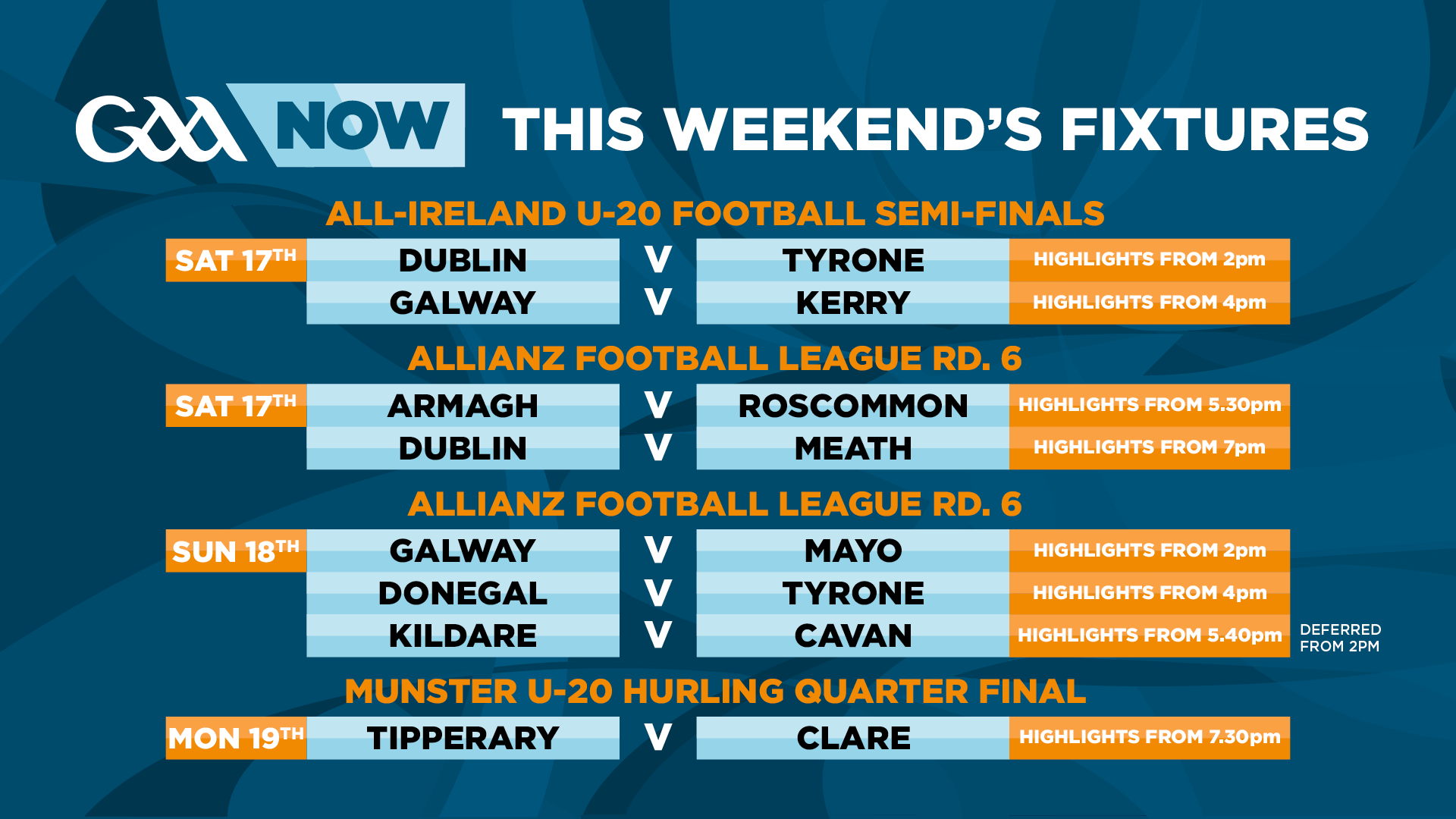 Fixtures for the 2nd week of the Football league this weekend. : r/GAA