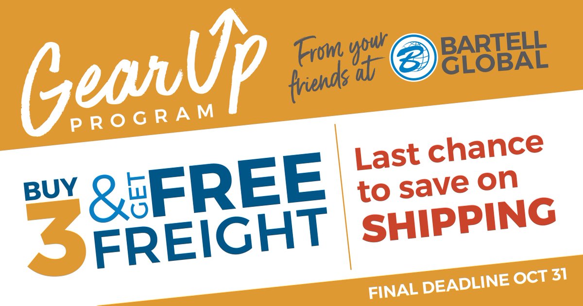 bartellglobal's tweet photo. We are sad to see this great program come to an end. But you still have time to get FREE FREIGHT on your equipment purchase! Call your #BartellGlobal dealer to take advantage of this great deal. Program Ends OCTOBER 31, 2020!!

Click here for more info… https://t.co/UqrTZso31L https://t.co/zxRDQuqpKX
