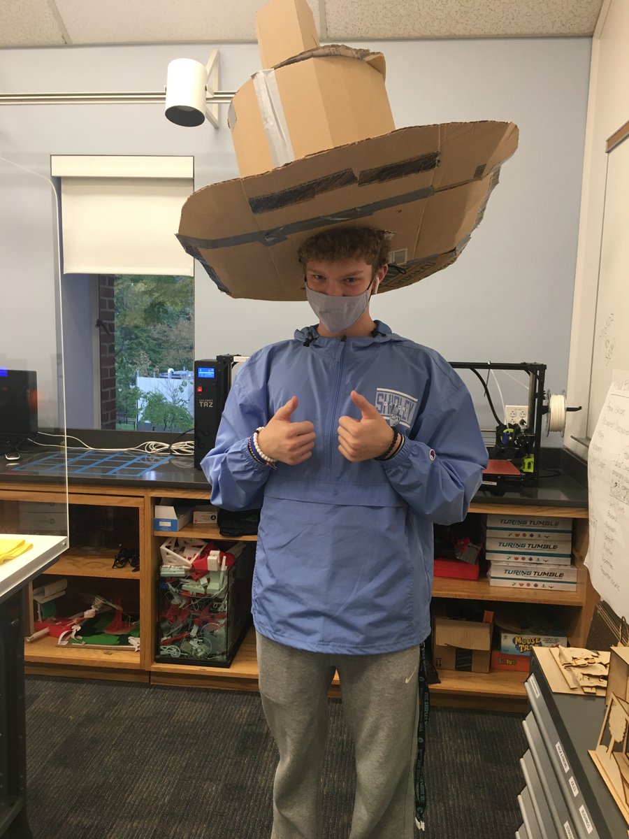 Unconventional box challenge win—a cowboy hat box that is also a hat! #shipleyproud #makered #makerspace