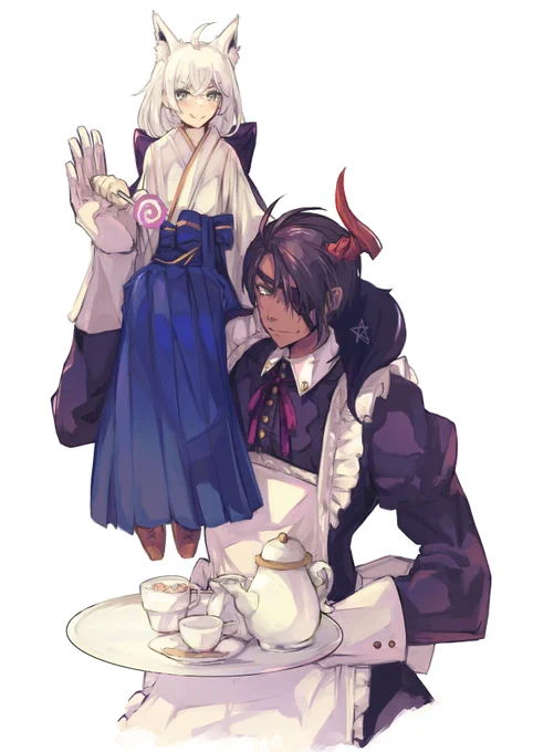 #絵フブキ  #オウ画 
「お嬢と遊戯と魔人メイド」 