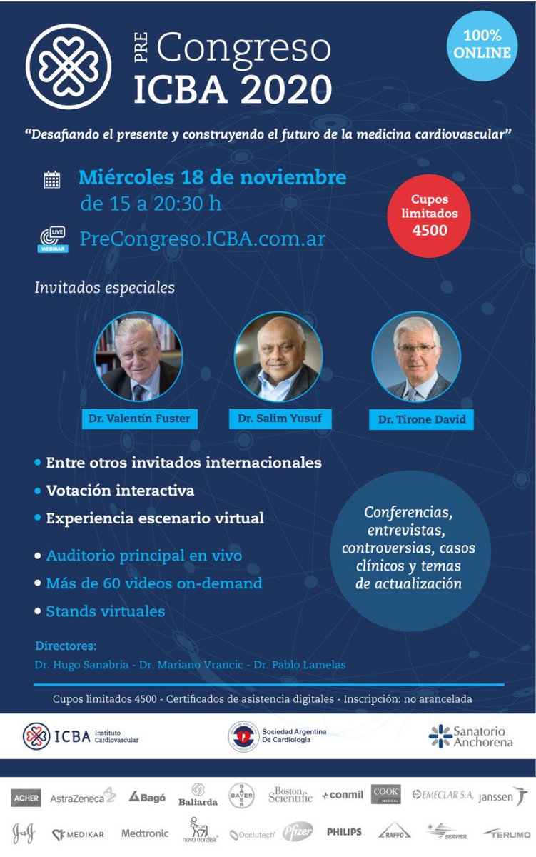 Precongreso ICBA 2020. Ya se inscribieron más de 1000 colegas. No se lo pierdan <a href="/SACJoven/">SACJoven</a> <a href="/marcegd01/">Marcelo Garcia Dieguez</a> <a href="/lucreciamburgos/">Lucrecia M. Burgos, MD</a> <a href="/lamelaspablo/">Pablo Lamelas 🇦🇷🇨🇦</a> <a href="/ICBAonline/">ICBA Instituto Cardiovascular</a> @zulmaortizok @