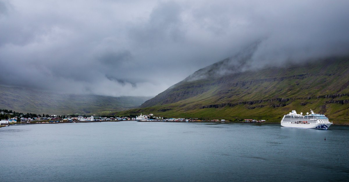 Arrival in  #Iceland is the next day in a fjord in the town of  #Seyðisfjörður in North-East Iceland. Reykjavik and the airport is in the South-West end so entering the ringroad about halfway compared to Reykjavik. We have to get out of the fjord first though.  @ThePhotoHour